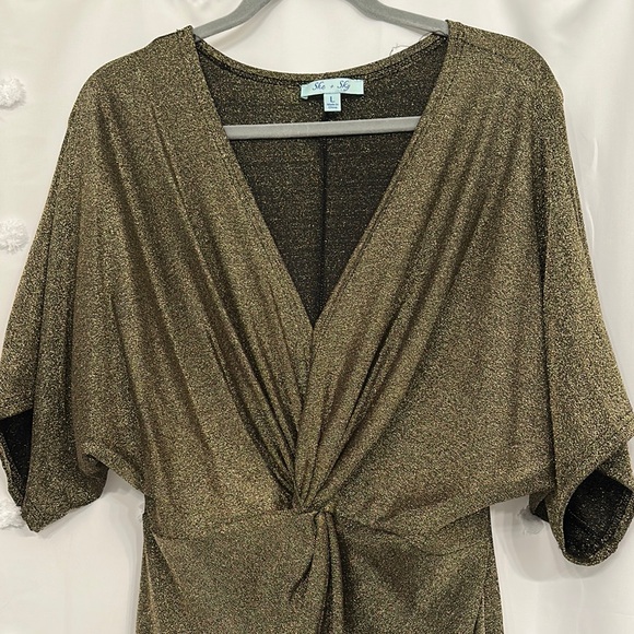 Gold Shimmer Mini Dress - Picture 2 of 4